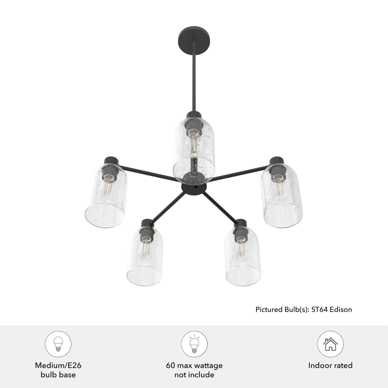Lochemeade Clear Seeded Glass 5 Light Chandelier - Image 6