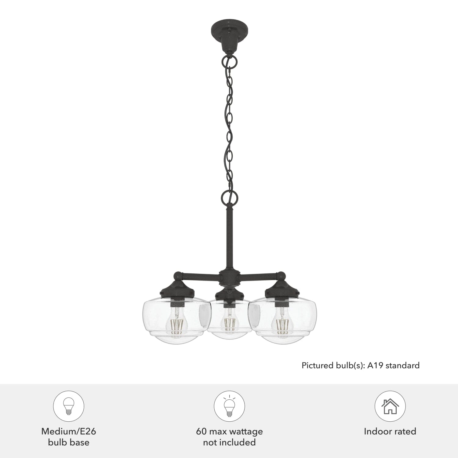 Saddle Creek Clear Seeded Glass 3 Light Chandelier - Image 6