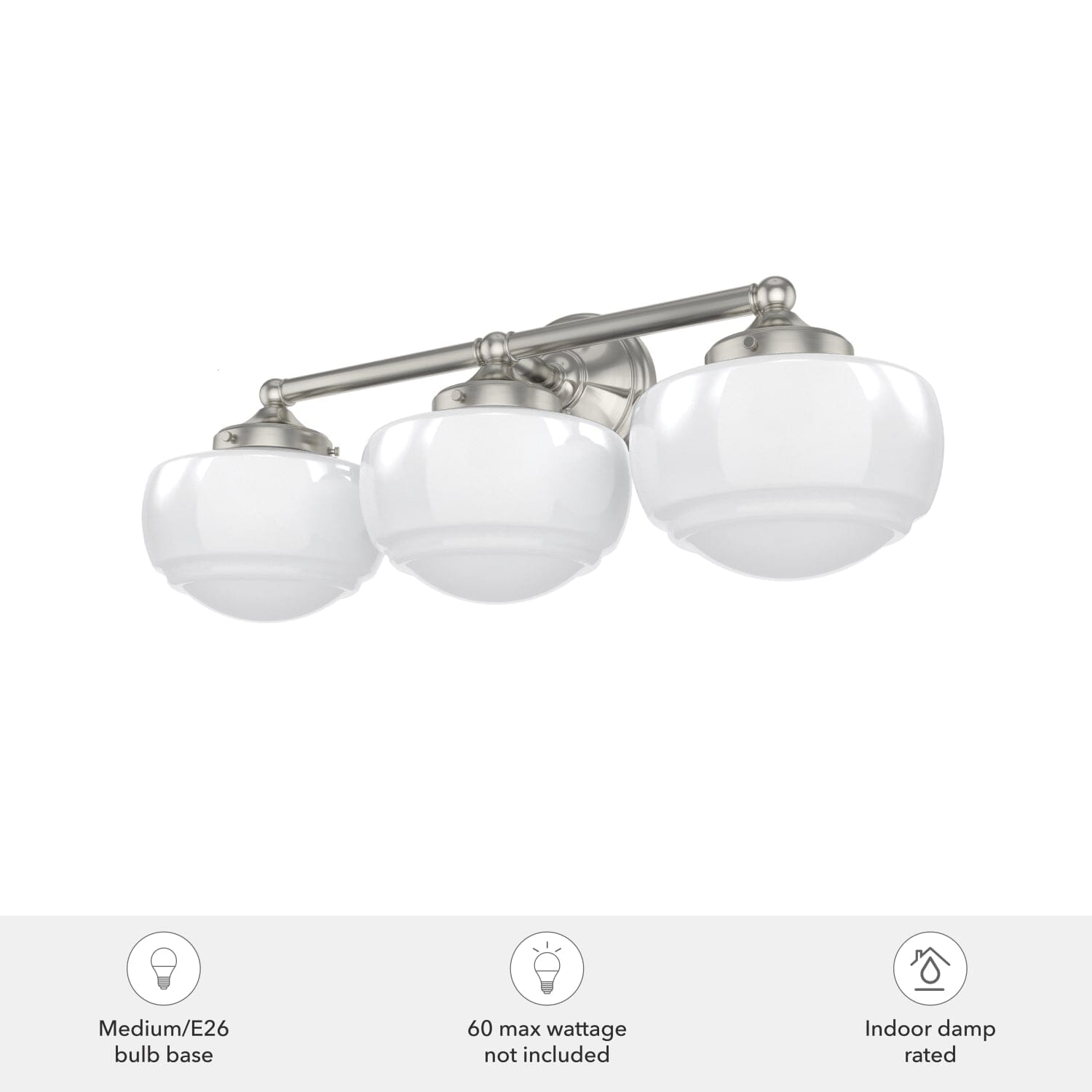 Saddle Creek Shiny Cased White Glass 3 Light Vanity - Image 2