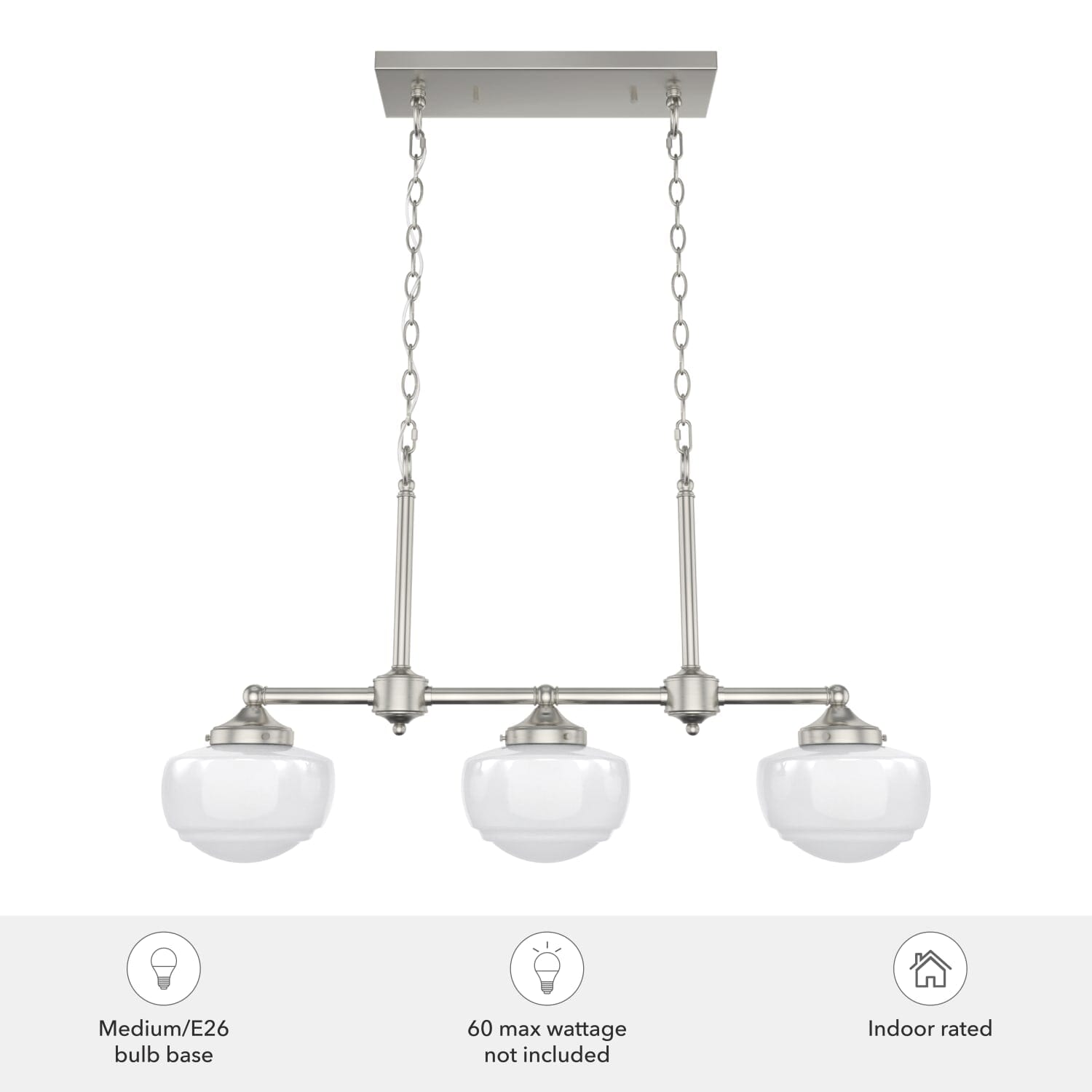 Saddle Creek Shiny Cased White Glass 3 Light Linear Chandelier - Image 3