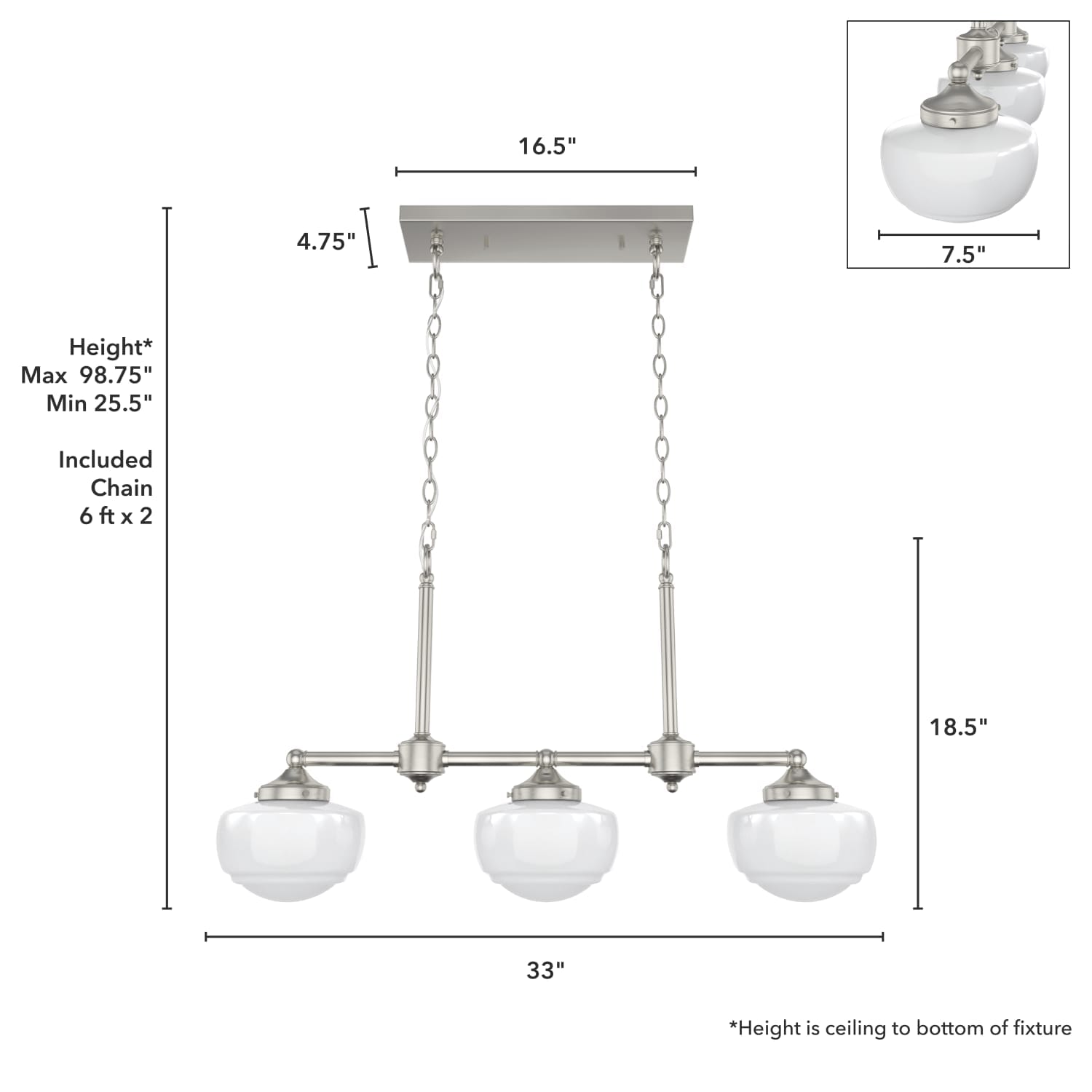 Saddle Creek Shiny Cased White Glass 3 Light Linear Chandelier - Image 4