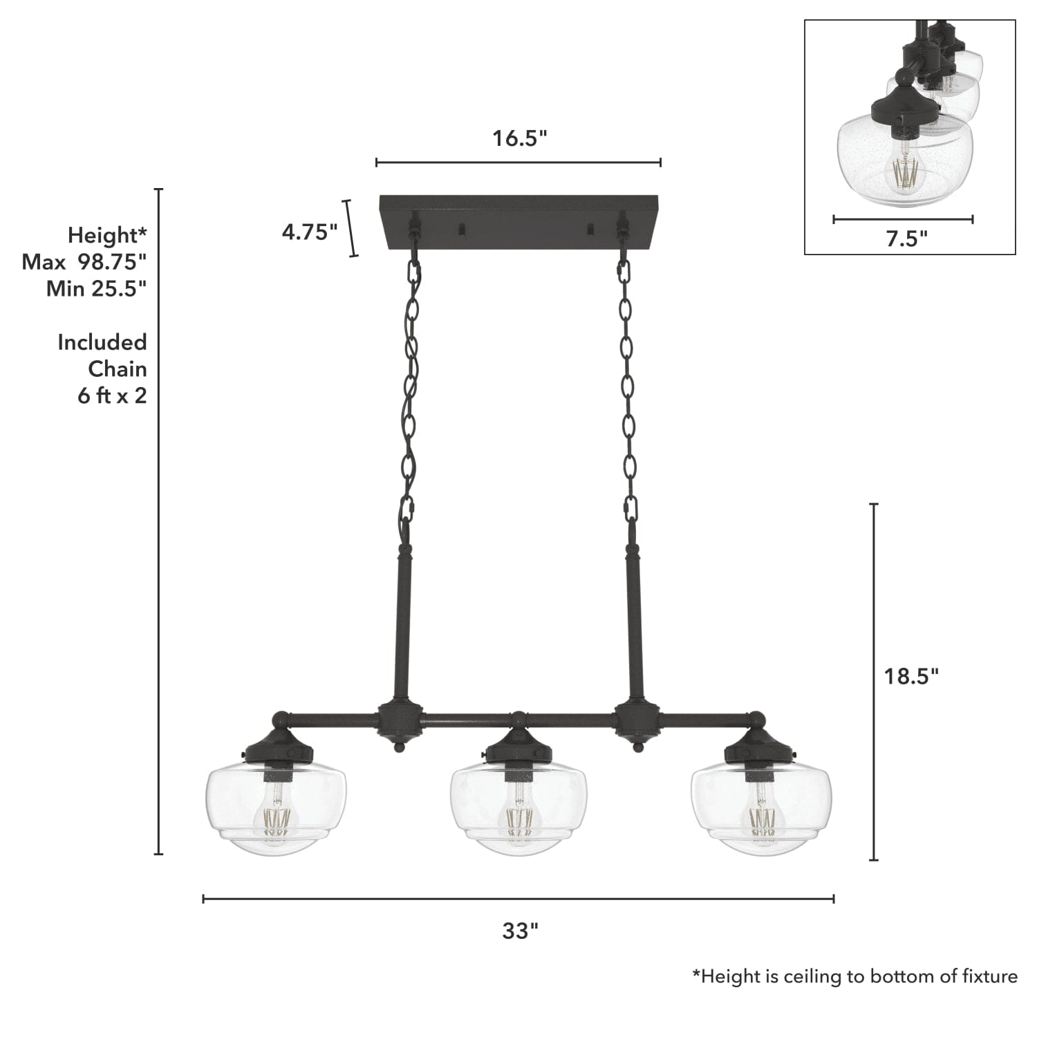Saddle Creek Clear Seeded Glass 3 Light Linear Chandelier - Image 4