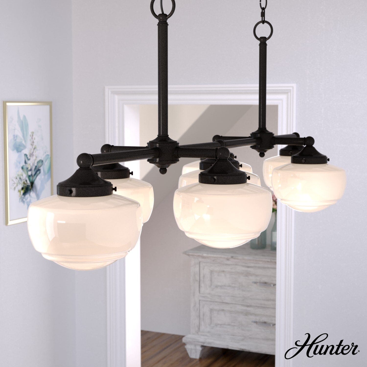Saddle Creek Shiny Cased White Glass 7 Light Linear Chandelier - Image 2