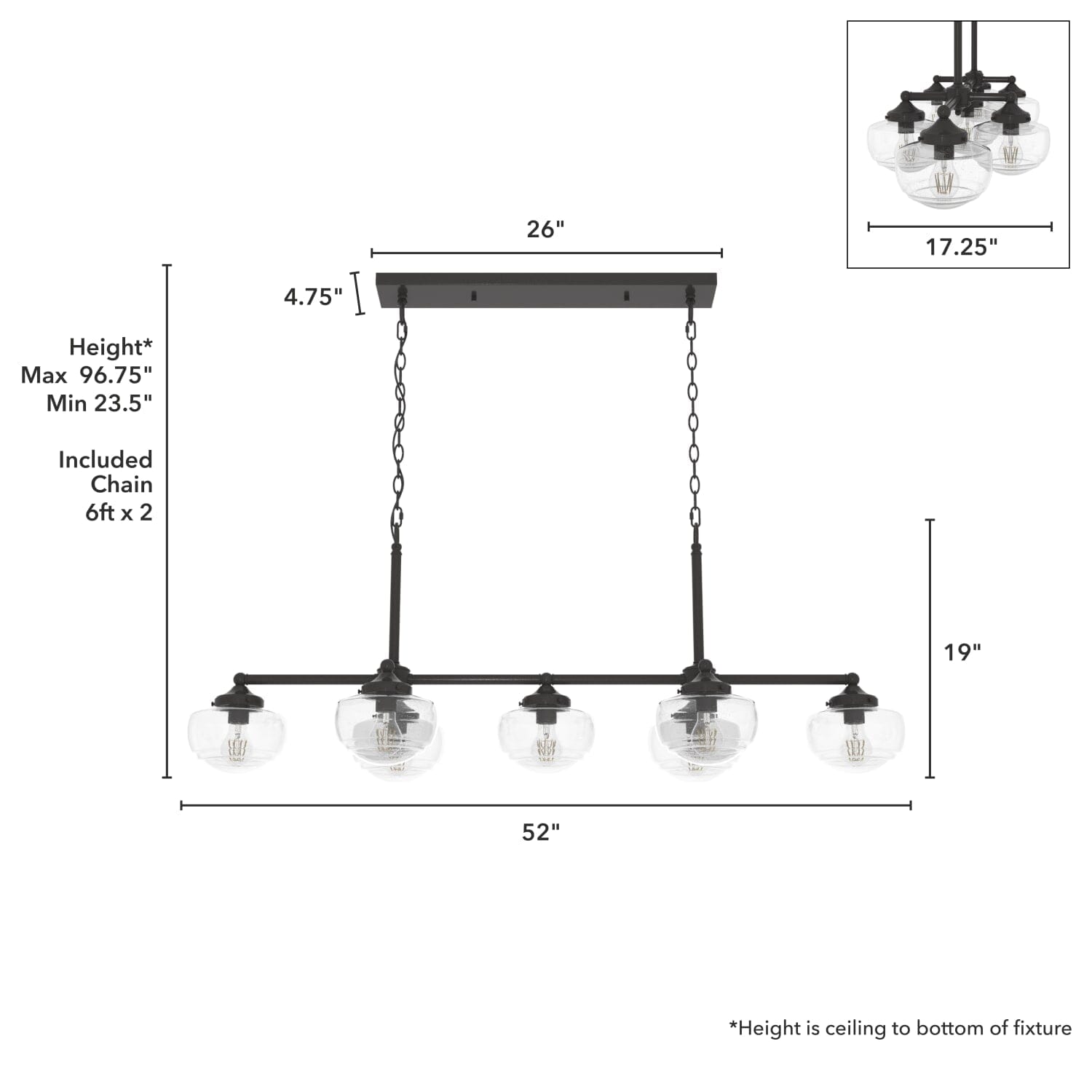 Saddle Creek Clear Seeded Glass 7 Light Linear Chandelier - Image 4