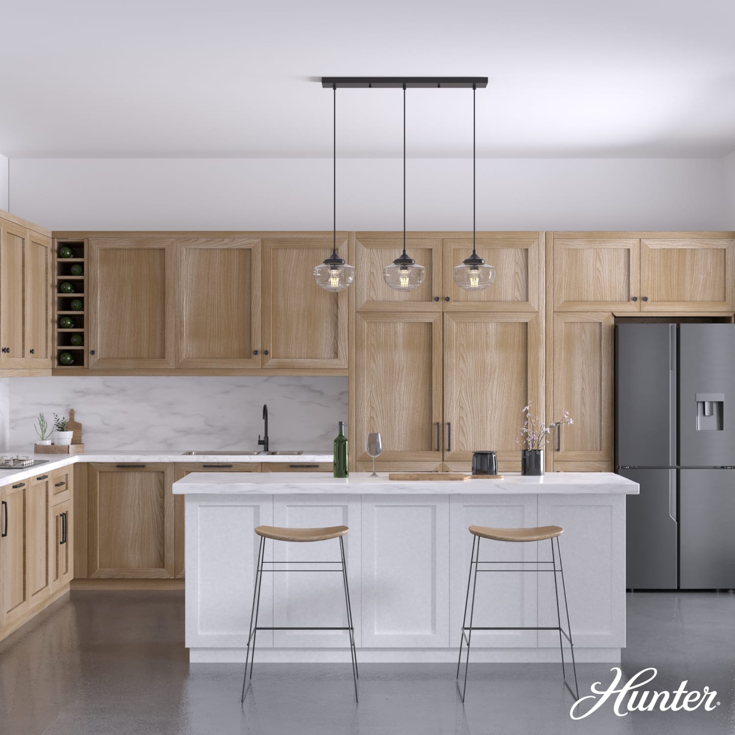 Saddle Creek Clear Seeded Glass 3 Light Linear Pendant Cluster - Image 3
