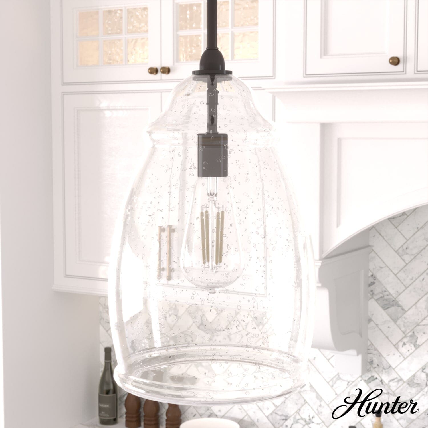 Dunshire Curved Vase Clear Seeded Glass 1 Light 10 Inch Medium Pendant