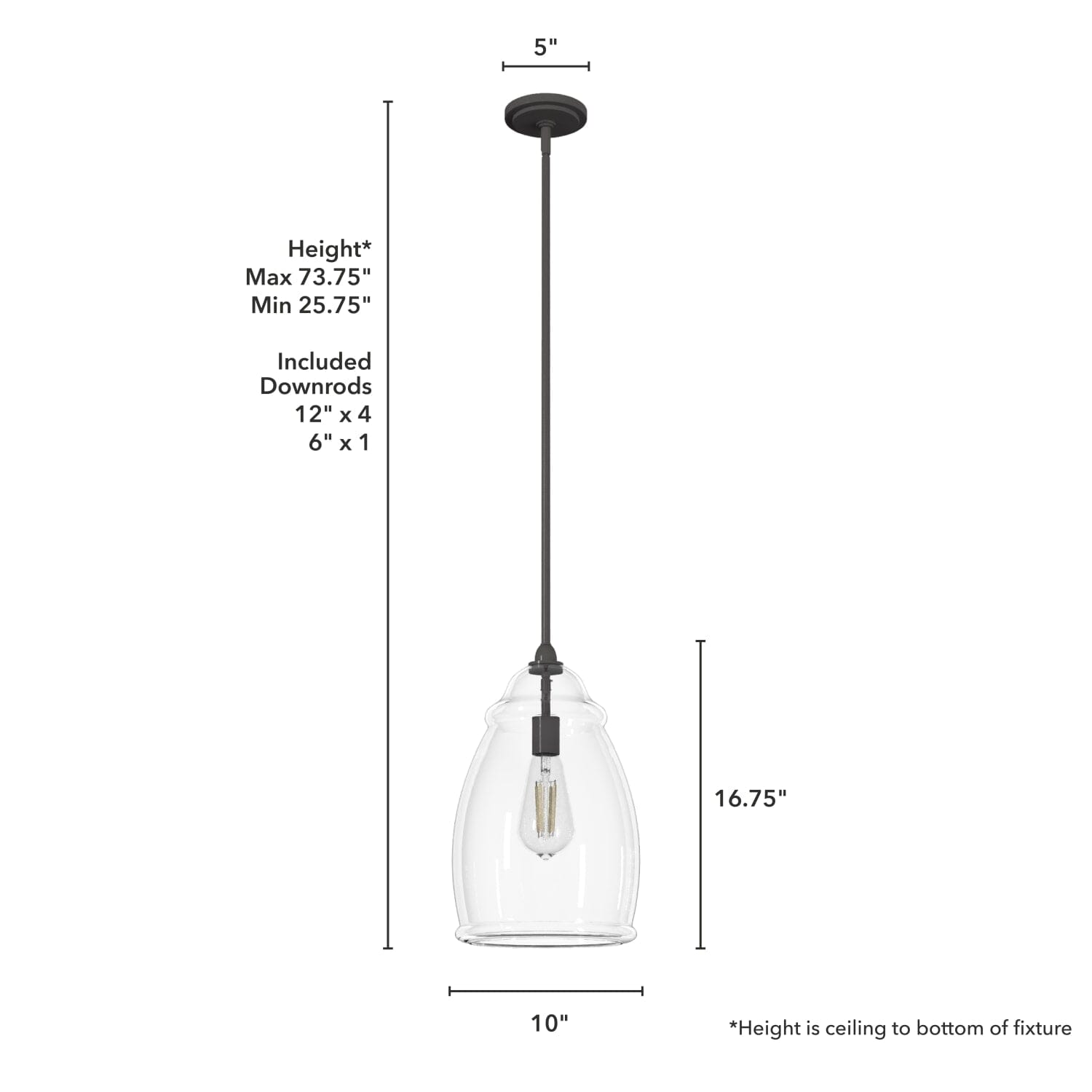 Dunshire Curved Vase Clear Seeded Glass 1 Light 10 Inch Medium Pendant - Image 4