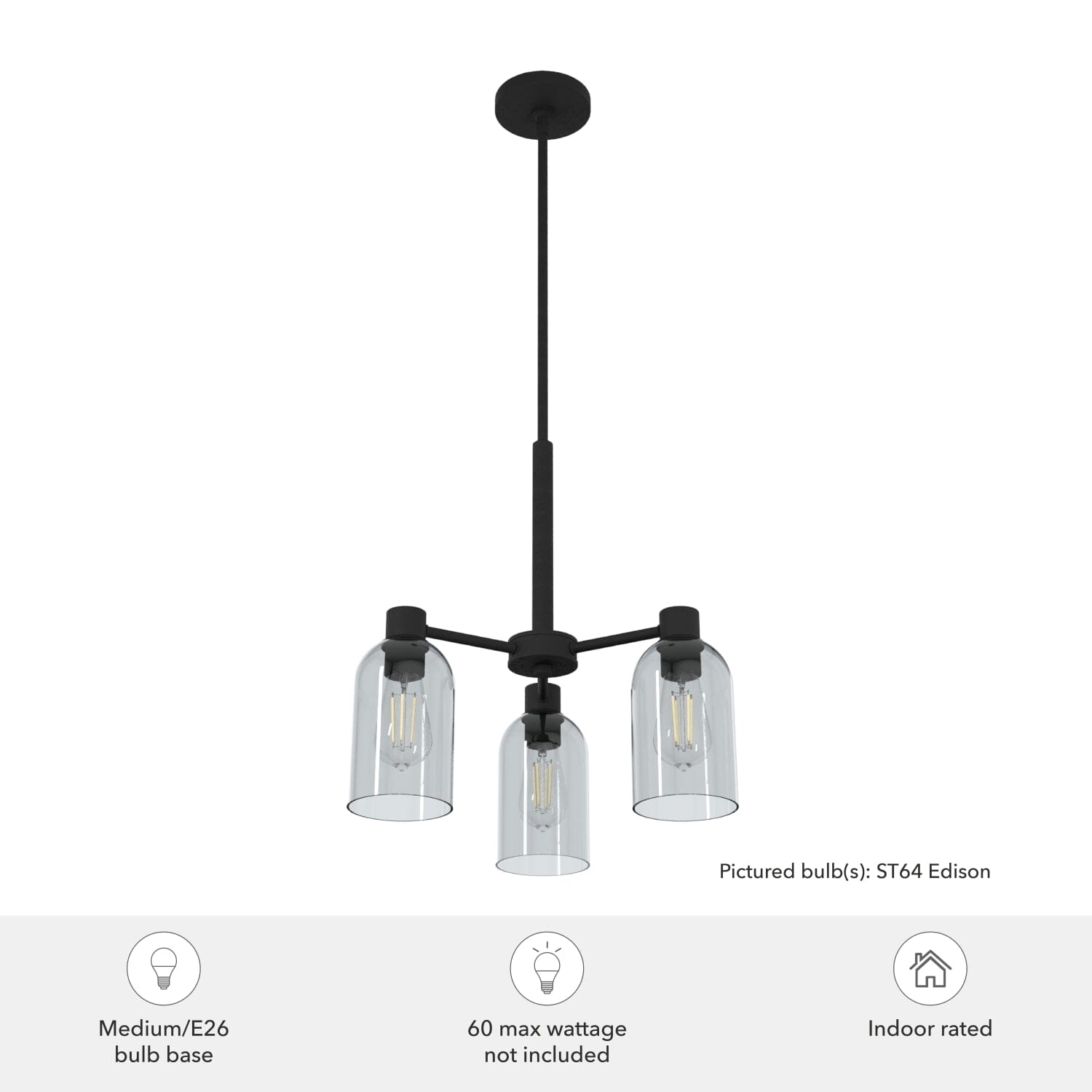 Lochemeade Smoked Glass 3 Light Chandelier - Image 3