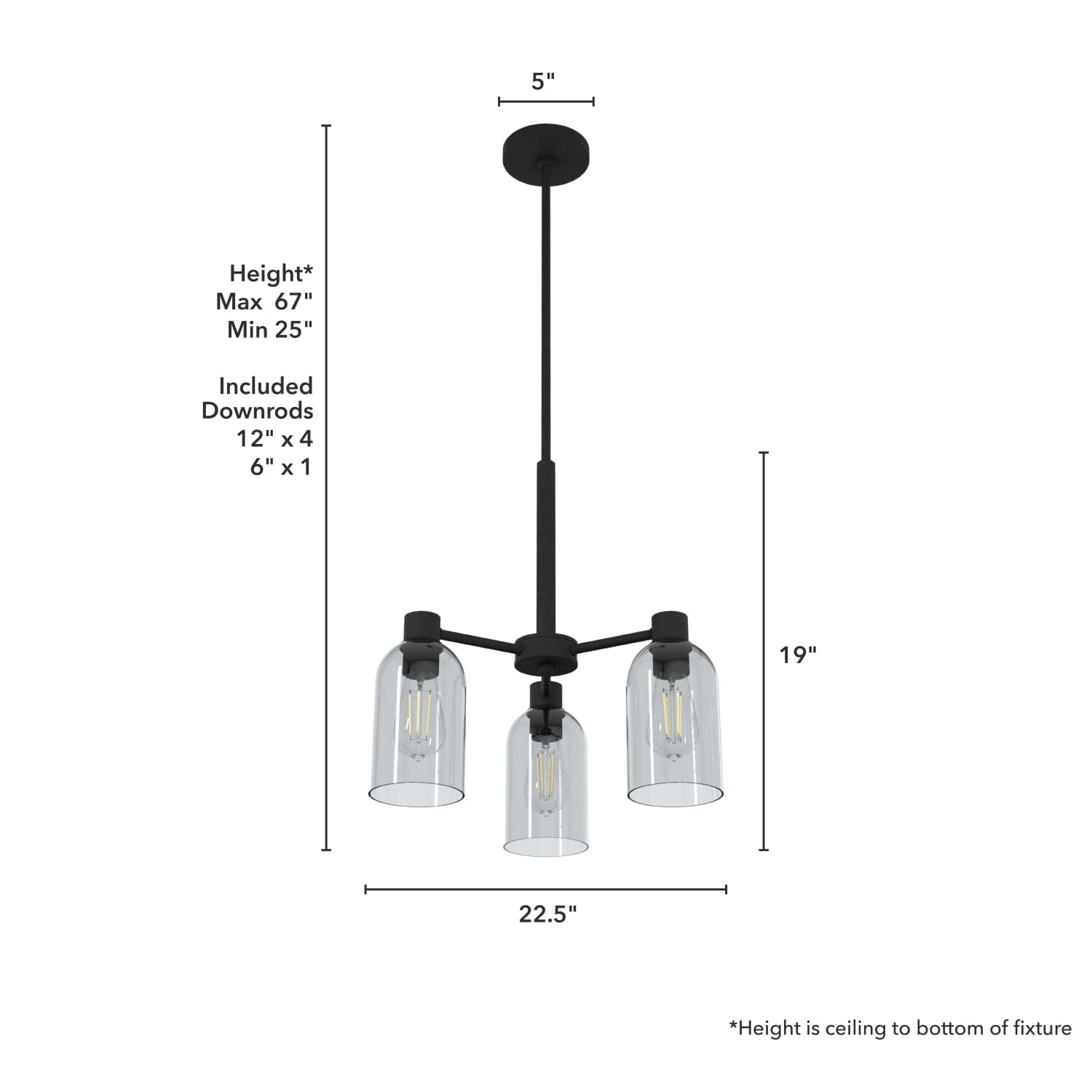 Lochemeade Smoked Glass 3 Light Chandelier - Image 4