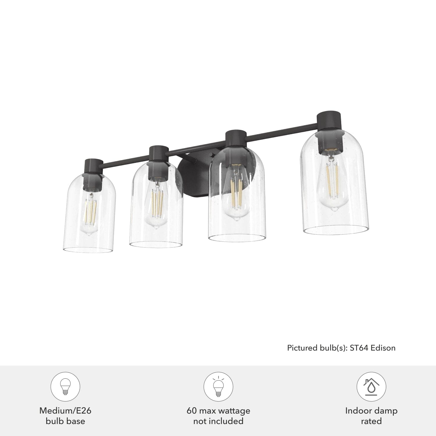 Lochemeade Clear Seeded Glass 4 Light Vanity - Image 5