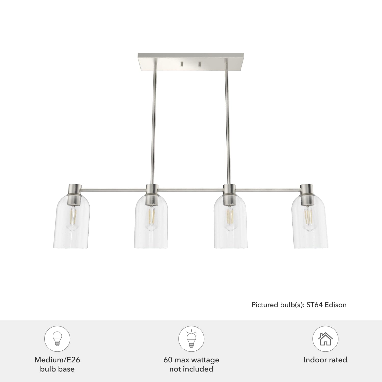 Lochemeade Clear Seeded Glass 4 Light Linear Chandelier - Image 6