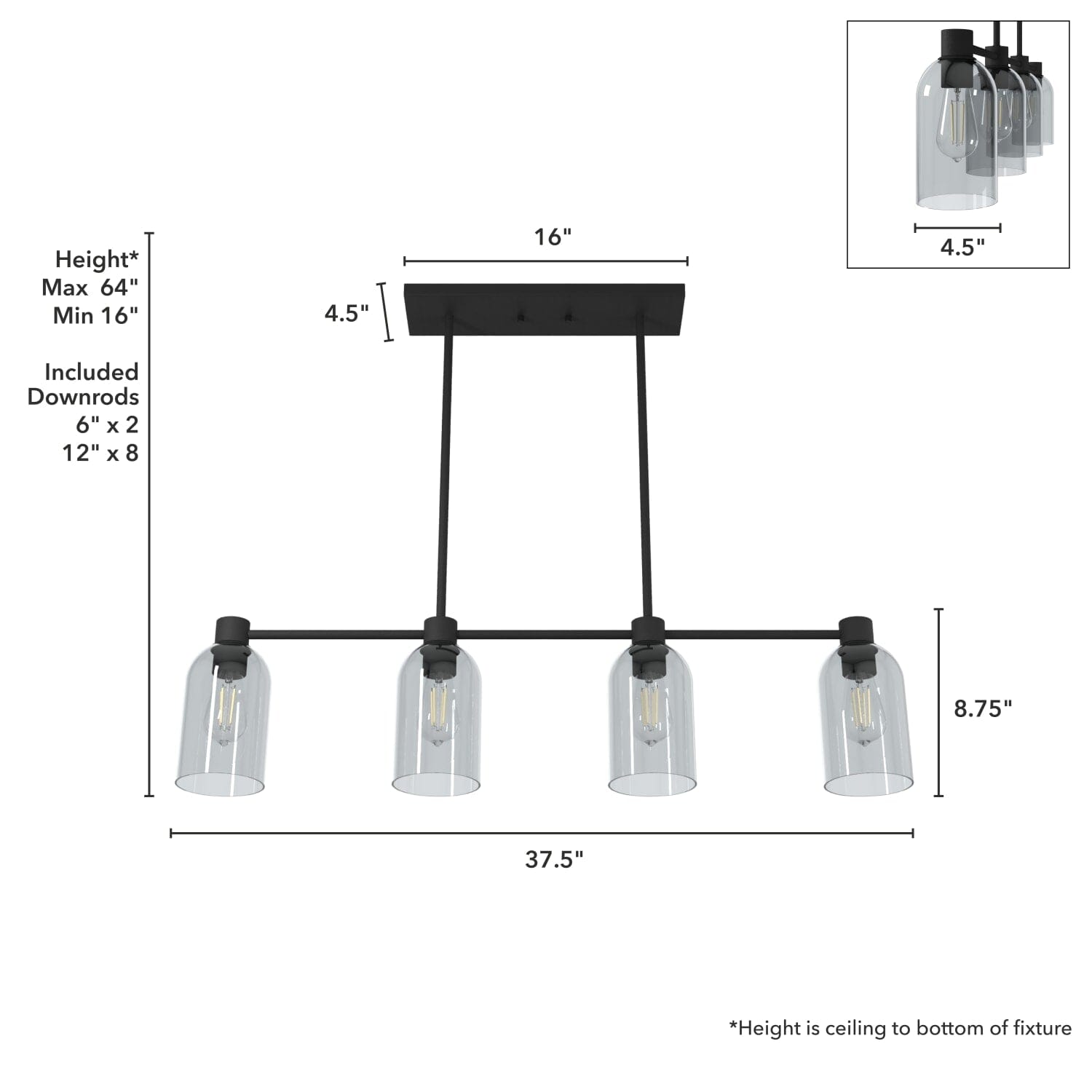 Lochemeade Smoked Glass 4 Light Linear Chandelier - Image 4