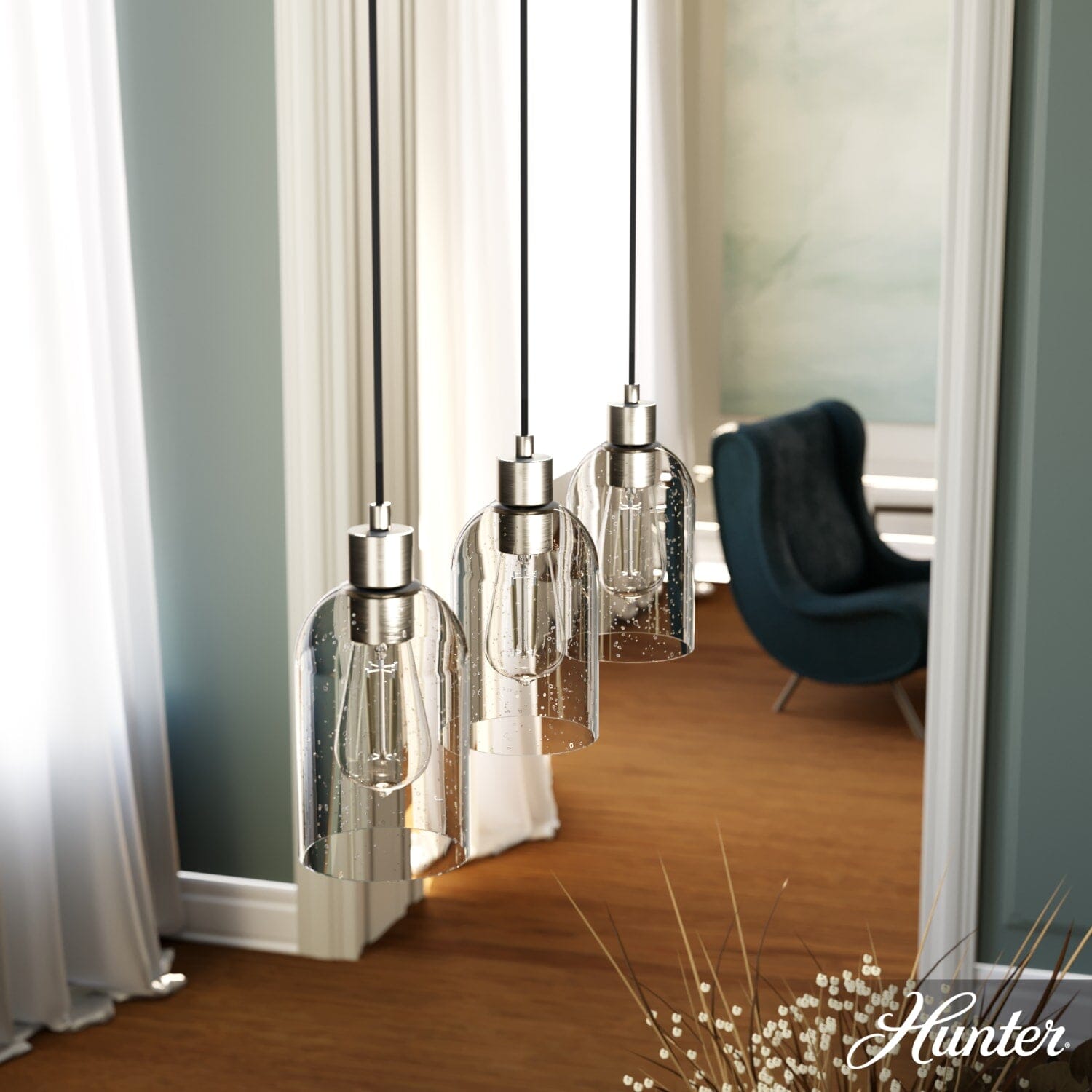 Lochemeade Clear Seeded Glass 3 Light Linear Pendant Cluster - Image 2
