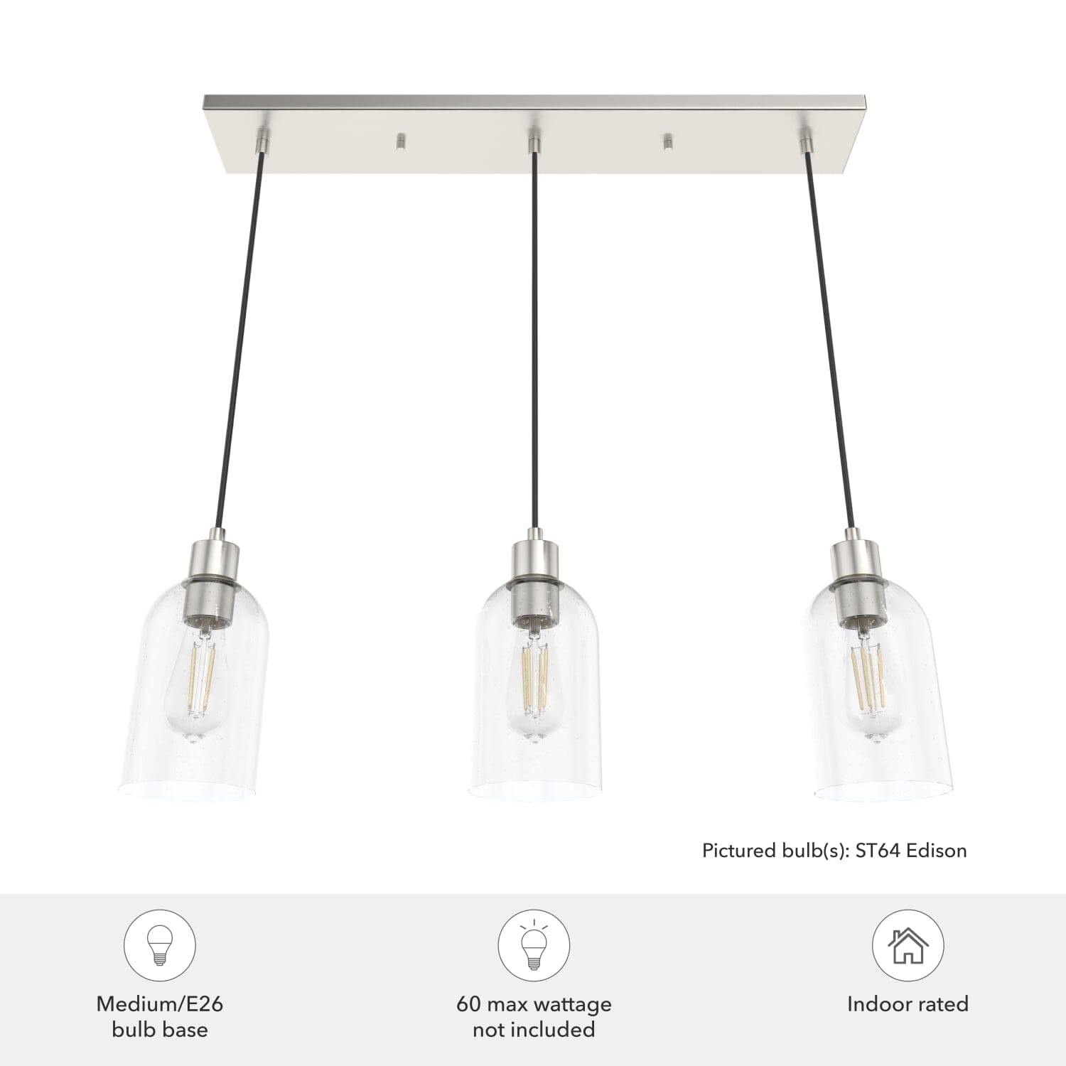 Lochemeade Clear Seeded Glass 3 Light Linear Pendant Cluster - Image 6