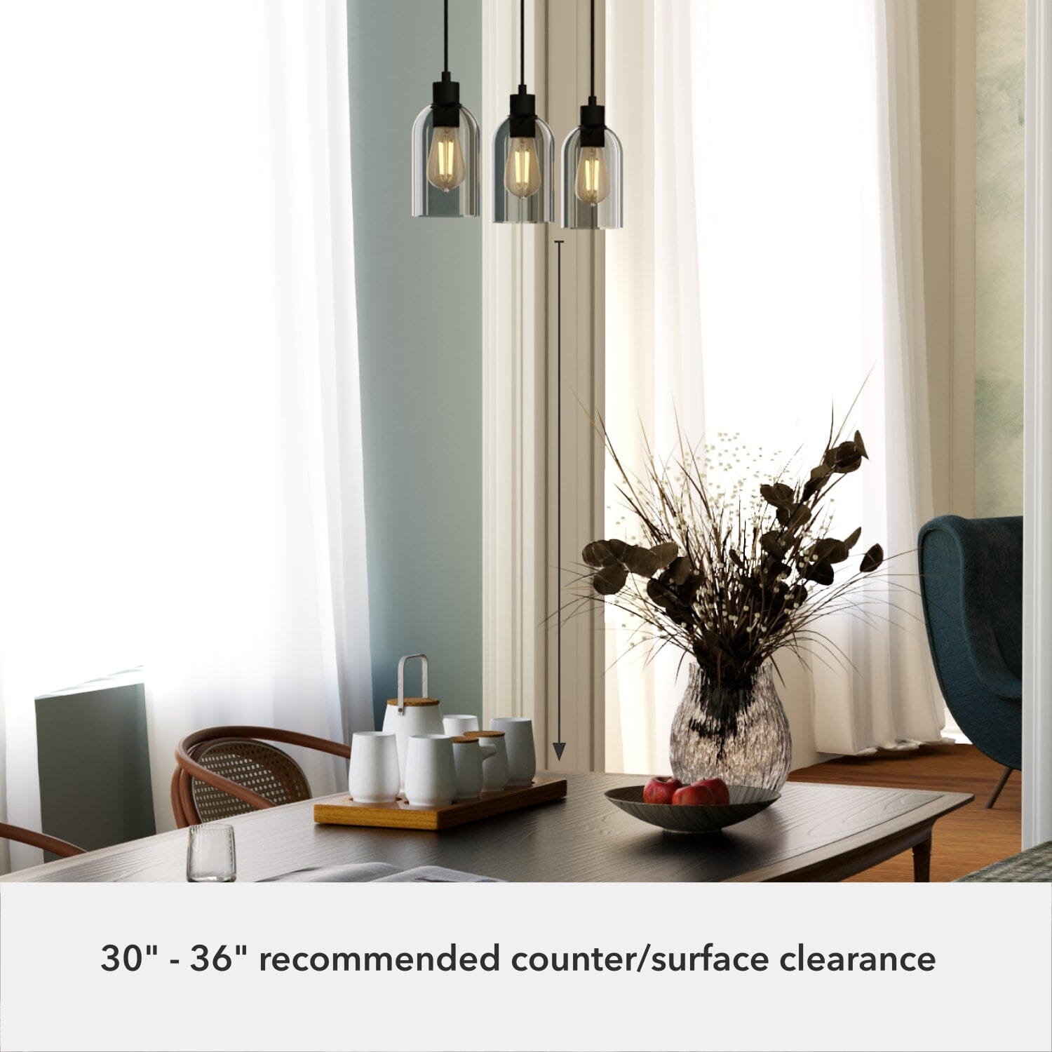 Lochemeade Smoked Glass 3 Light Linear Pendant Cluster - Image 5