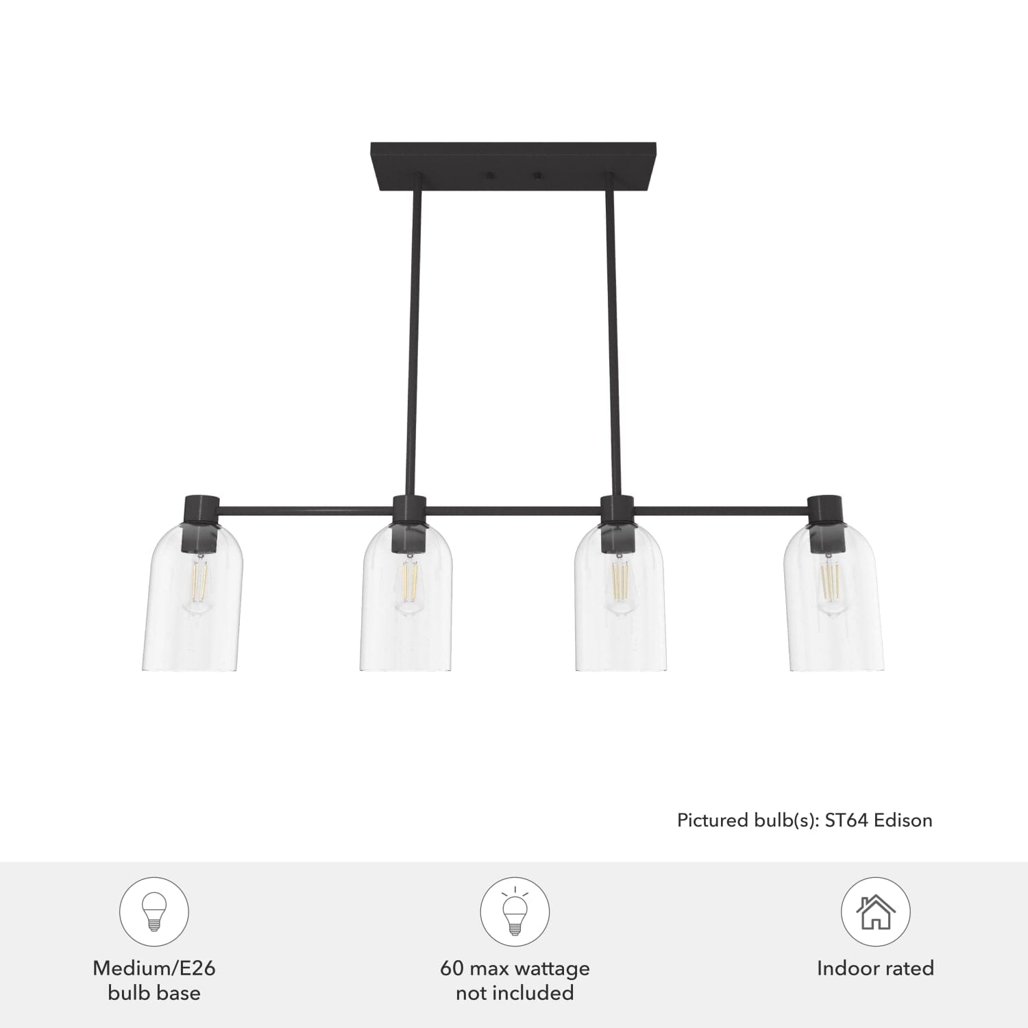 Lochemeade Clear Seeded Glass 4 Light Linear Chandelier - Image 5