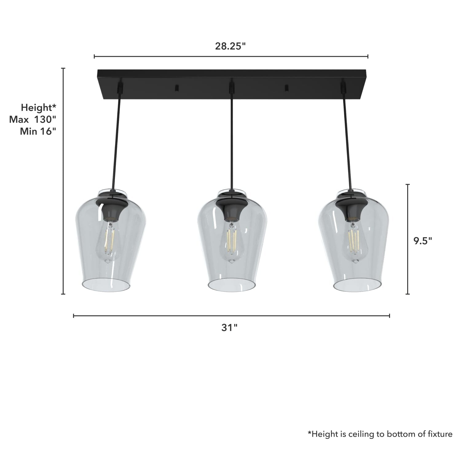 Vidria Smoked Glass 3 Light Linear Pendant Cluster - Image 4