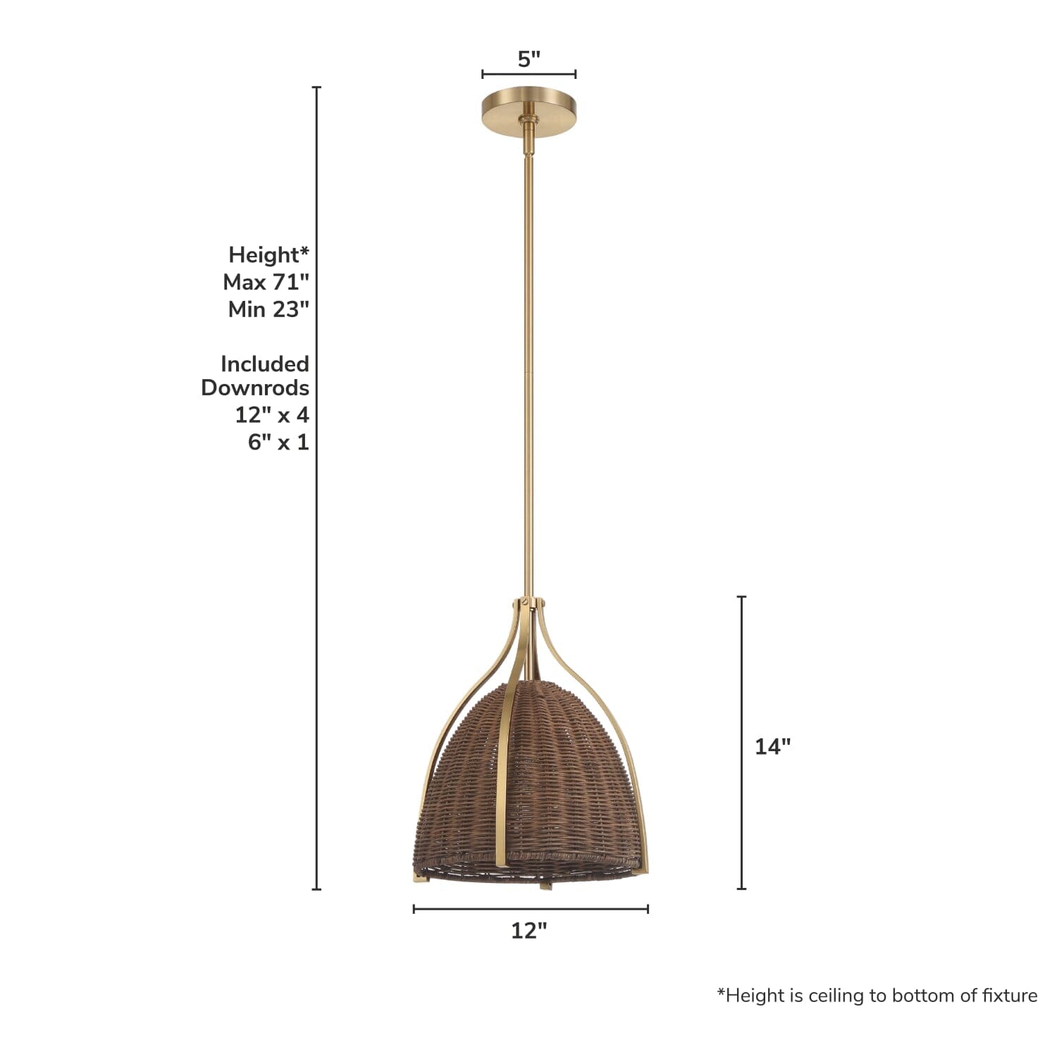 Arcelia Rattan Shade 1 Light Medium 12 Inch Pendant - Image 4