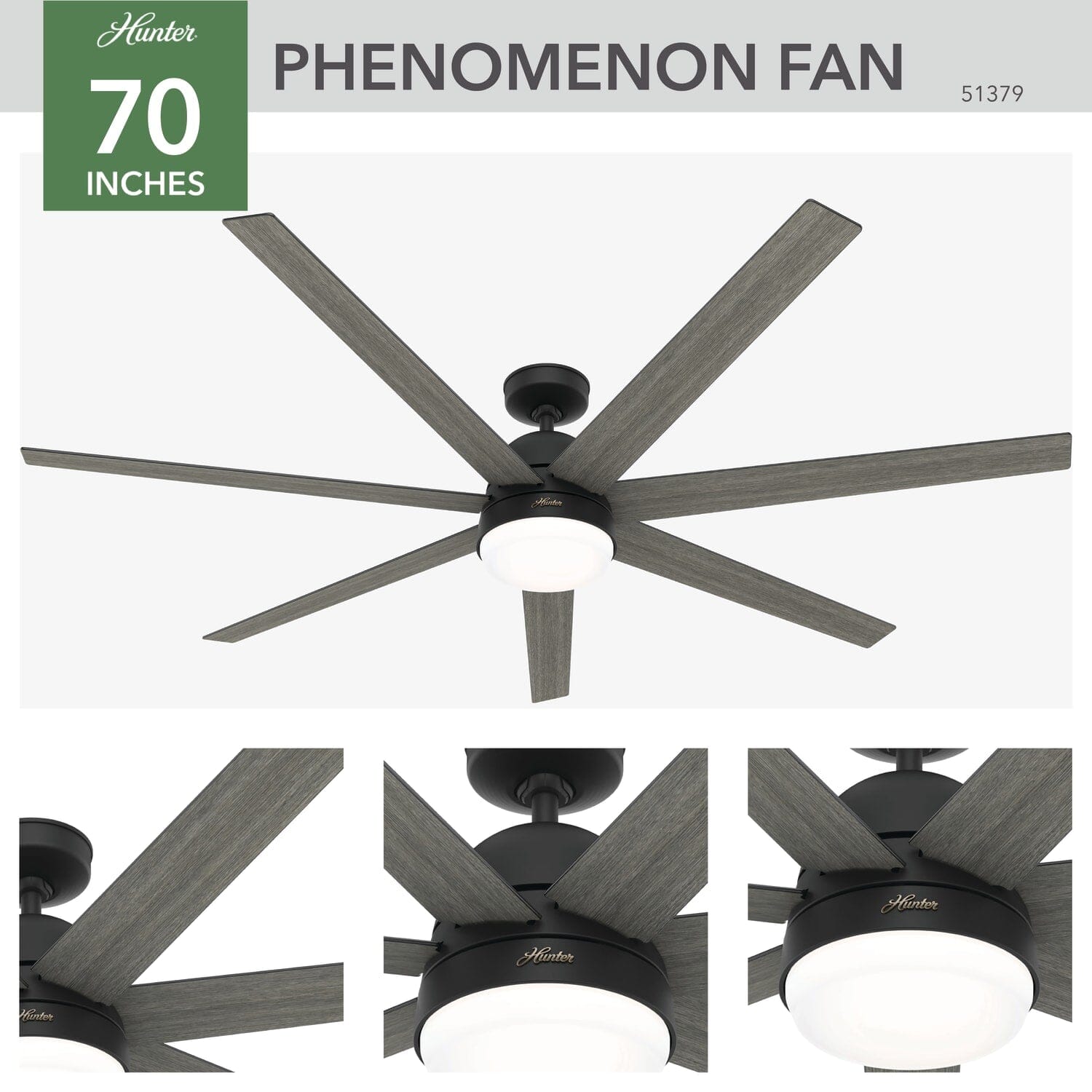 Phenomenon Indoor Smart Fan ENERGY STAR with LED Light 70 inch with Wall Control - Image 3