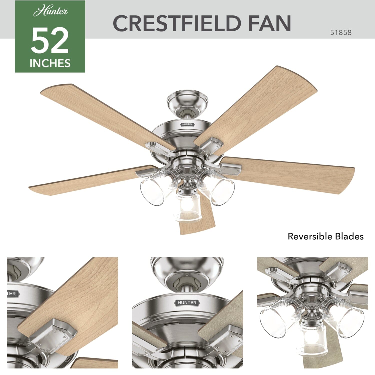 Crestfield with 3 LED Lights 52 inch with remote - Image 6
