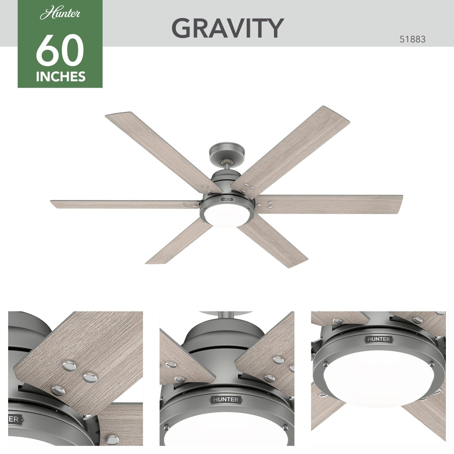 Gravity Indoor Smart Fan ENERGY STAR with LED light 60 inch with Remote - Image 5