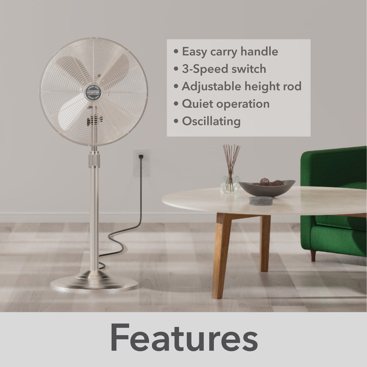 Oscillating Standing Fan Adjustable Height 47 Inch with 3 speeds - Image 5